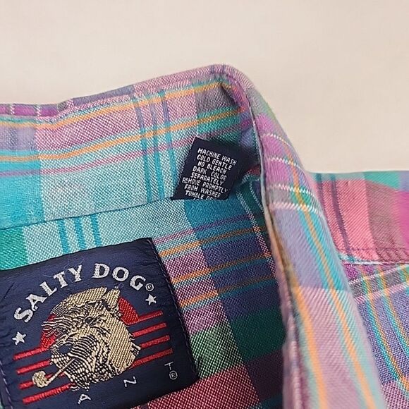 VTG Gant Salty Dog Plaid Half Sleeve Button Down Shirt Mens Large Spring Preppy - Picture 4 of 12